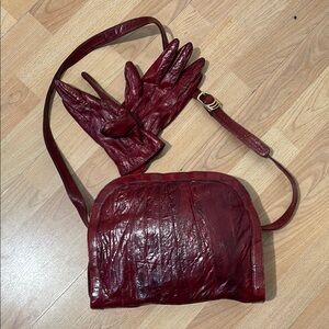 Stylish Crossbody Patent Leather Bag with Matching Gloves